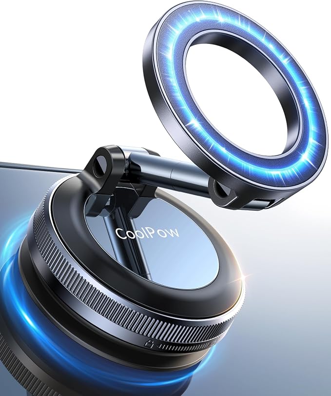 Coolpow【Newest Vacuum Magnetic Phone Holder for Car Phone Holder Mount【Movable Vacuum Suction】 Magsafe Car Mount Cell Phone Holders for Your Car Accessories for Women Men for iPhone 17 16 -Black