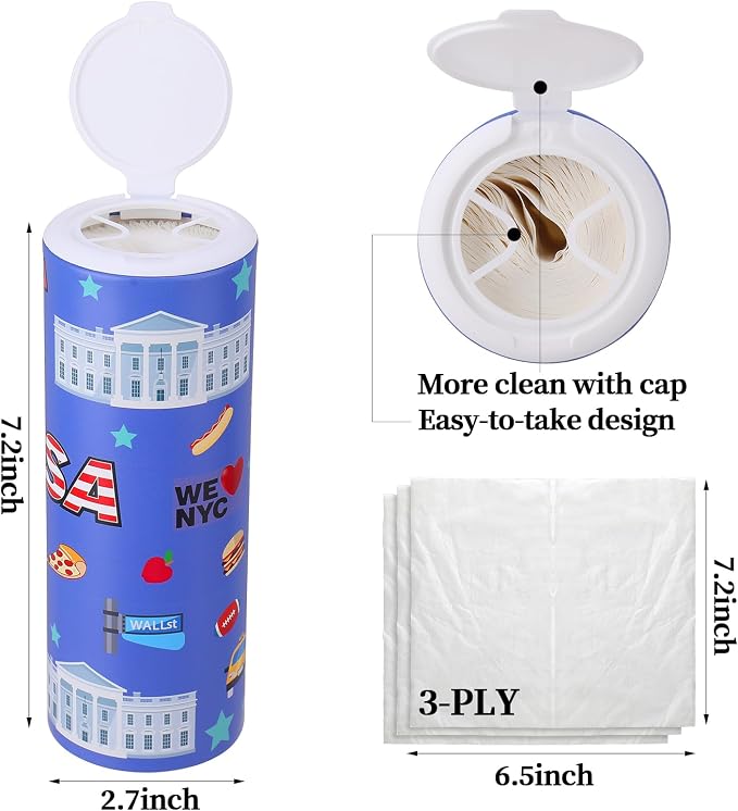 Carson Works Car Tissues Holder 4 Packs Round Car Tissues Cylinder Fit for Car Cup Holder, Home Small Tissue Dispenser with Refill Tissues for Car Bathroom Office