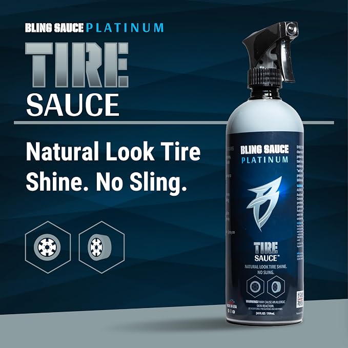 Bling Sauce Tire Sauce Natural Look Tire Shine, Cars, Trucks, SUVs, 24 oz | Water-based dressing leaves tires factory fresh, non-greasy and protected from UV cracking, dry rot and sling