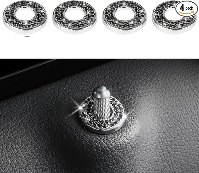 JOYCOURT 4Pack Bling Car Inner Door Lock Pull Stickers, Black | Rhinestone Bling Car Pull Rod Bolt Decoration Cover Interior Car Accessories, for Mercedes-Benz A/B/C/E Class GLC GLA GLK GLA