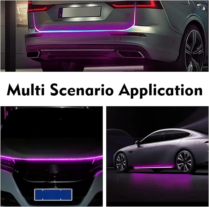 1PC Car Hood LED Strip Light, 59In Waterproof Flexible LED Light Strip with Adhesive Tape, Exterior and Interior Decoration, Universal for Most Cars, Trucks, SUVs DC 12V (Pink)