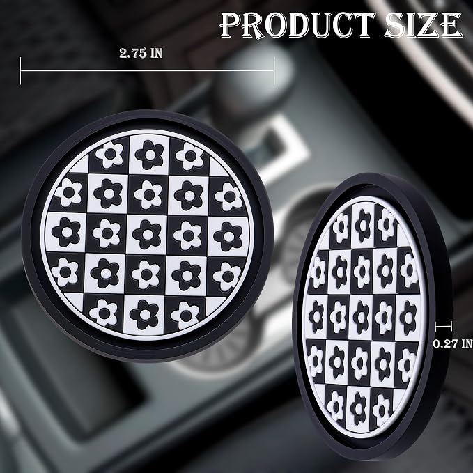 2 Pack Car Cup Holder Coaster – 2.75 Inch Non-Slip Silicone Drink Mat, Universal Fit for Cars, Trucks & SUVs – Cute Auto Accessories for Women & Girls (Little Flower)