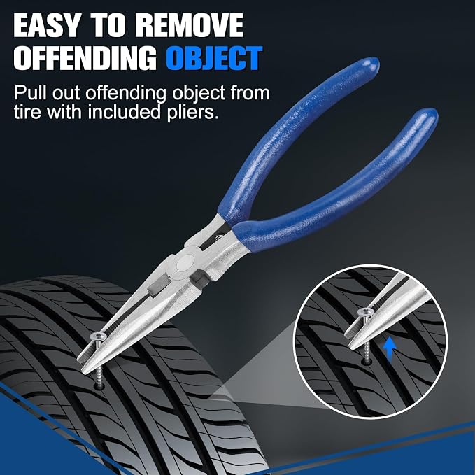 BETOOLL Tire Repair Kit, 35 Pcs Professional Heavy Duty Universal Emergency Flat Tire Repair Kit to Fix Punctures, for car Motorcycle, Truck, Golf Cart, ATV, Tractor, ARB, RV, SUV, Trailer etc.