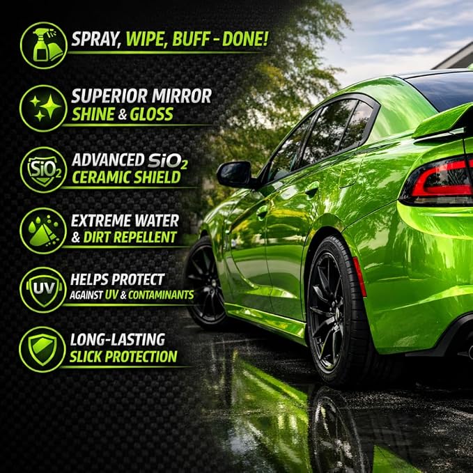 Premium Ceramic Detail Spray for Cars SiO2 Quick Detailer Spray Hydrophobic Water Beading Gloss Booster for Cars Trucks SUVs Motorcycles & RV 16 fl oz