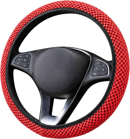 Mesh Ice Silk Cooling Car Steering Wheel Cover for Men Women,Summer Universal Breathable Stretch Anti-Slip Wheel Cover 14.5-15" for Cars, Trucks, Pickups, SUVs (Red)