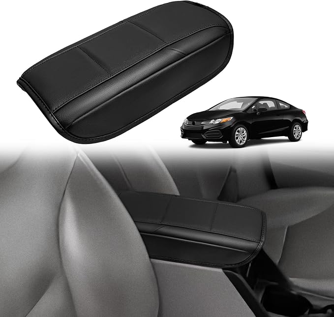 Muslogy Center Console Armrest Cover Fit for Honda Civic 2012-2015 Accessories, Comfort Armrest Pad Console Lid Cushion Vegan Leather Regular Thick