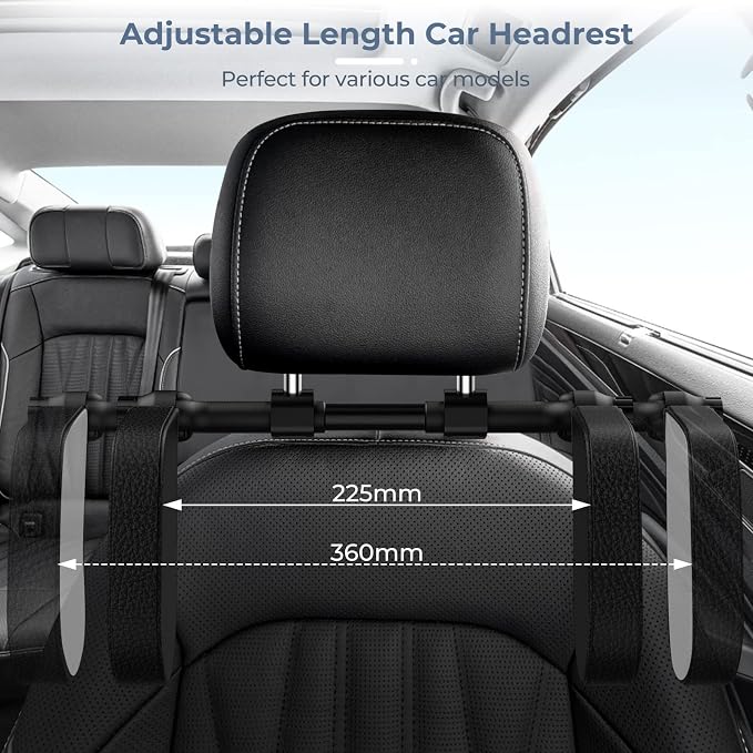 Adjustable Car Headrest Pillow, Road Pal Headrest, U-Shaped Travel Sleeping Pillow for Kids & Adults, Head Neck Support Only Suitable for Car Seat Headrest with Poles, Black
