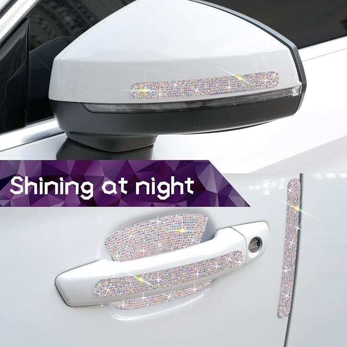10PCS Car Door Handle Bling Rhinestones Stickers, AB Galaxy | Universal Auto Door Handle Safety Reflective Strips, Galaxy Shine