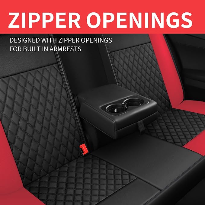 HChengkikz Faux Leather Full Set Car Seat Covers, Front & Split Rear | Bench Seat Protectors, Easy to Install Universal Fit for Sedans, Trucks, Vans, SUVs Automotive Interior Accessories