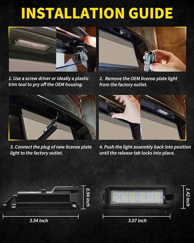 LED License Plate Lights Bright White Tag Lamp Assembly Replacement Compatible with Dodge 2015-2023 Charger, 2015-2019 Challenger, 2015-2023 Chrysler 300 & 2017-2022 Jeep Compass, Pack of 1