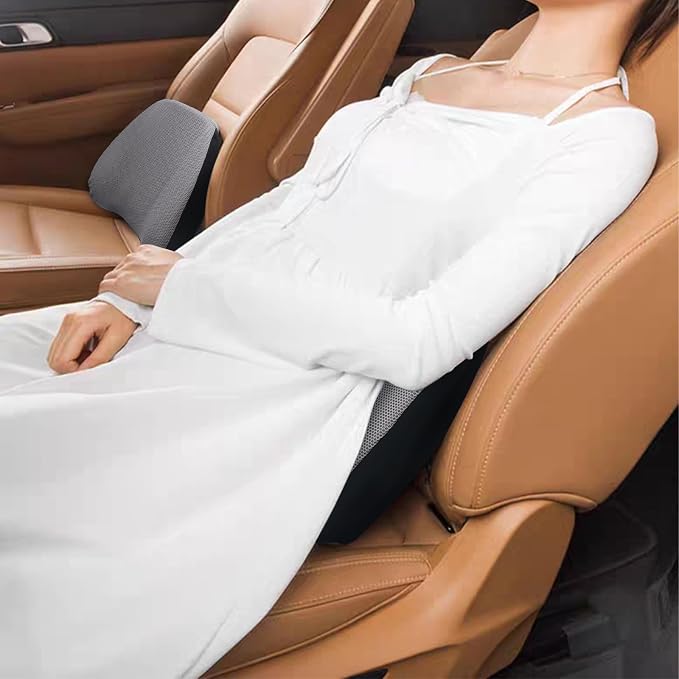 Super Comfy Lumbar Support Pillow, Car Seat Back Support Pillow for Driving | Adjustable Strap, 100% Memory Foam & Breathable Removable Cover, Ergonomic Design - Softness Back Support Pillow(Gray)