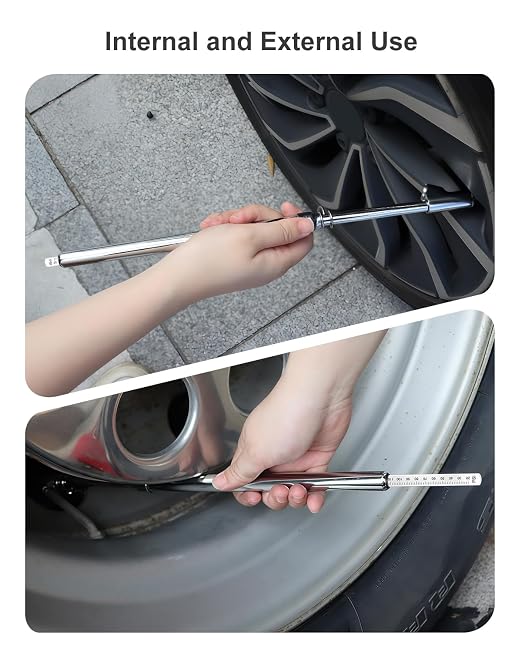 GODESON 13.5" Dual Head Tire Pressure Gauge, 20-220PSI/2-15Bar High Accuracy Semi trcuk tire Gauge, Heavy Duty Pencil Pressure Gauges Checker for RV & Truck, Stainless Steel Solid Body, Portable