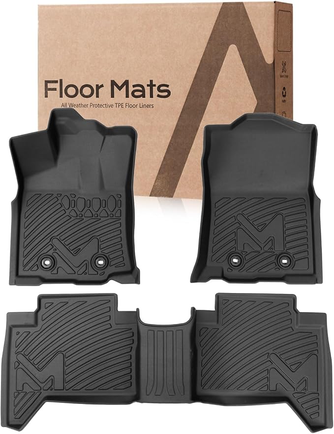 Floor Mats & Floor Liners Custom for 2016-2023 Toyota Tacoma Double Cab (Only for Automatic), TPE Automotive All Weather Cover Protection Waterproof Black Front & Rear Row Full Set Car, 3PCS