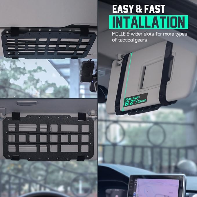 LIVANS Car Sun Visor Organizer Rigid Molle Panel, Fit Most Vehicles | 12x6.3" Visor Accessories, Modular Vehicle Visor Holder, for Tactical Gears &Molle Pouches