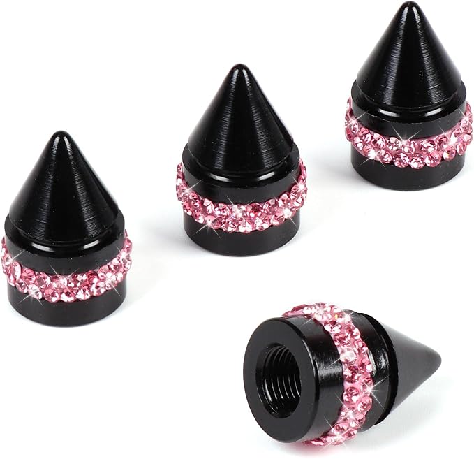 ToBeQueen Bling Pink Tire Valve Caps, 4 Pack Handmade Crystal Rhinestone Valve Stem Covers Universal Dustproof Bling Car Accessories for Women for Car/SUV/Motorcycle/Bike(Pink)