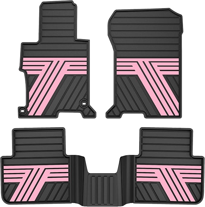 Floor Mats Fit for Honda Accord Sedan 2017 2016 2015 2014 2013, All Weather Rubber Custom Fit Anti-Slip Car Floor Liner, 1st & 2nd Row, Black & Pink (Not for Coupe)