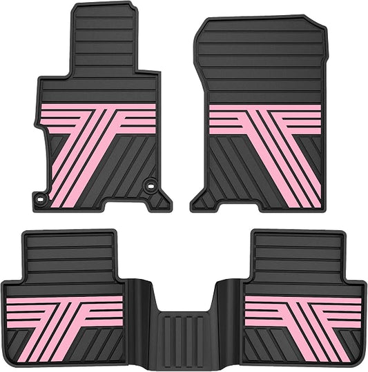 Floor Mats Fit for Honda Accord Sedan 2017 2016 2015 2014 2013, All Weather Rubber Custom Fit Anti-Slip Car Floor Liner, 1st & 2nd Row, Black & Pink (Not for Coupe)