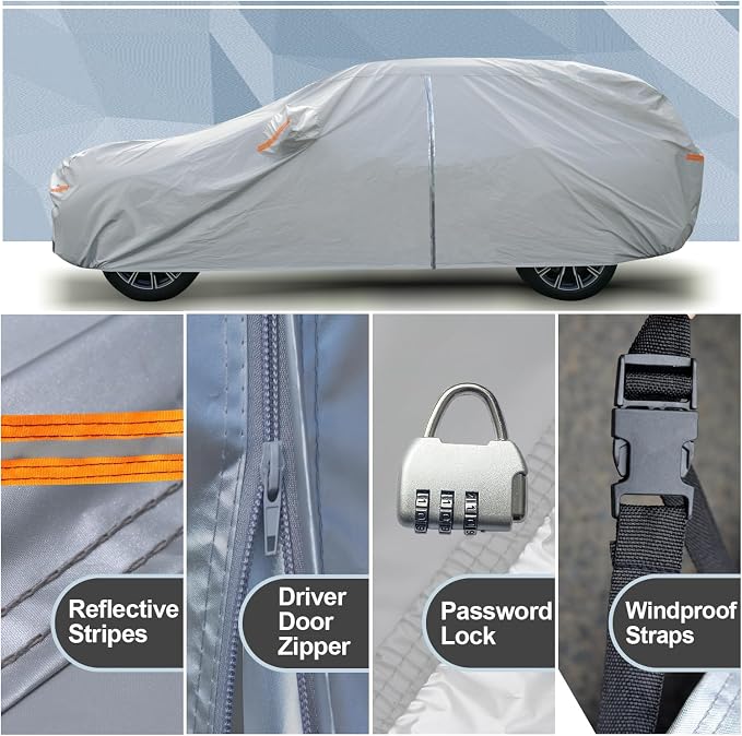 Kayme SUV Car Cover Waterproof All Weather with Lock and Zipper, Outdoor Sun Uv Rain Protection, Fit Audi q3, BMW X1, Honda hrv, Hyundai Tucson Etc (Up to 180 Inch) H11