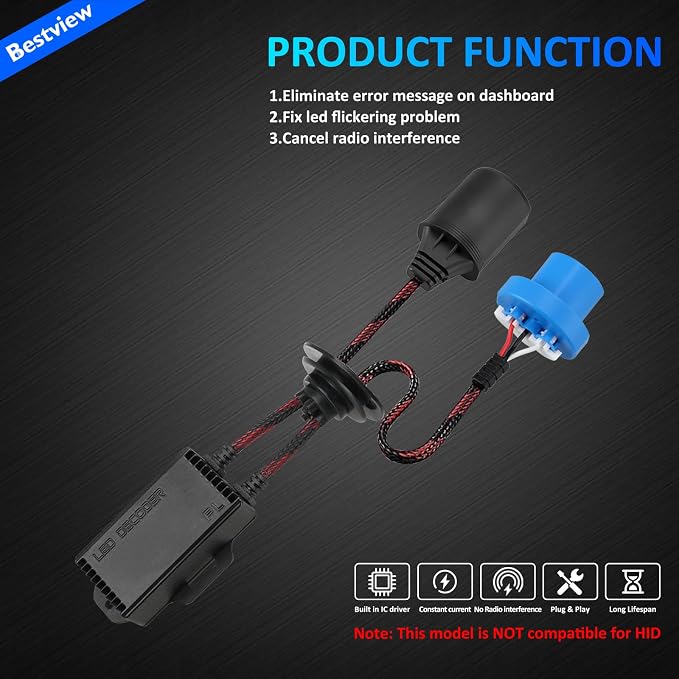 2PCS 9007/HB5 LED Light Canbus Decoder: Anti Flicker Harness, Resistor Decoders Error Free, LED Warning Canceller Resistor Adapter, 9007 Canbus Decoder Upgrade with Waterproof Rubber Ring
