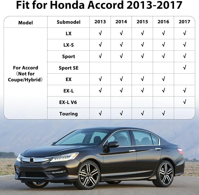 Floor Mats for Honda Accord 2013-2017(Only for Sedan) Custom Fit TPE Liners | All Weather Waterproof Floor Mats with Cargo Liner, Anti-Slip TPE Rubber Protection, Full Set for Front & Rear Rows Sedan