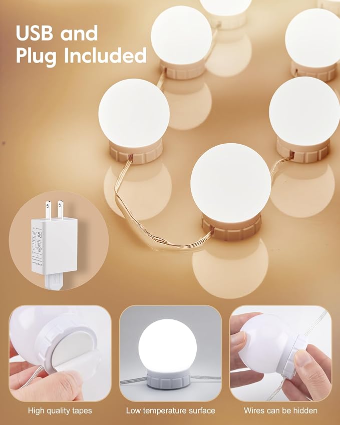 Brightown 14 Bulb Dimmable Hollywood Makeup Mirror Lights, 22Ft Adjustable Vanity Lighting Fixtures for Full Length Mirror (Mirror Not Included)