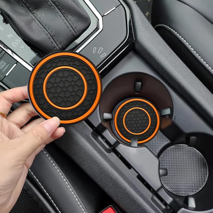 Car Cup Coaster Universal Automotive Waterproof Non-Slip Cup Holders Sift-Proof Spill Holder Car Interior Accessories 4 Pack Black & Orange