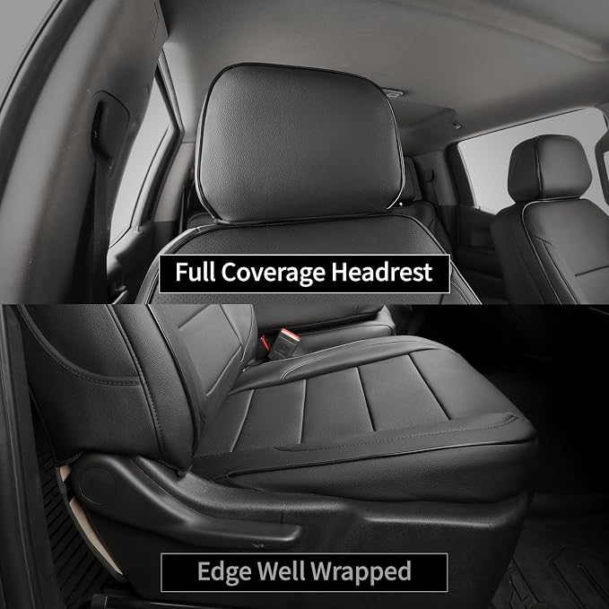 EKR Silverado Seat Covers Custom Fit for (Crew Cab) 2019-2026 Chevrolet Silverado 1500/1500 Limited/HD 2500/3500, Rear Row W/Armrest,Faux Leather(Black)