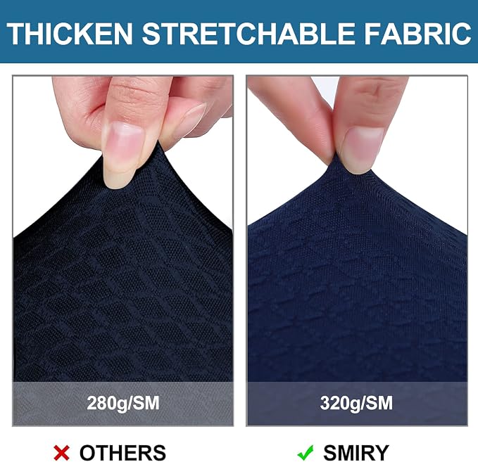 Smiry Waterproof Seat Covers for Dining Room Chairs Set of 6, Stretch Jacquard Removable Washable Chair Seat Slipcovers Protector, No Rear Covers, Federal Blue