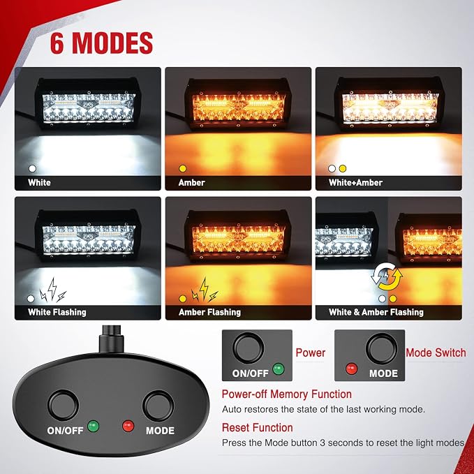 Nilight 16AWG Wiring Harness Kit 1 Lead Specially Customized for 6 Modes Amber White Strobe Light Bar Off Road LED Work Light 12V On Off Switch Remember Function Reset Function