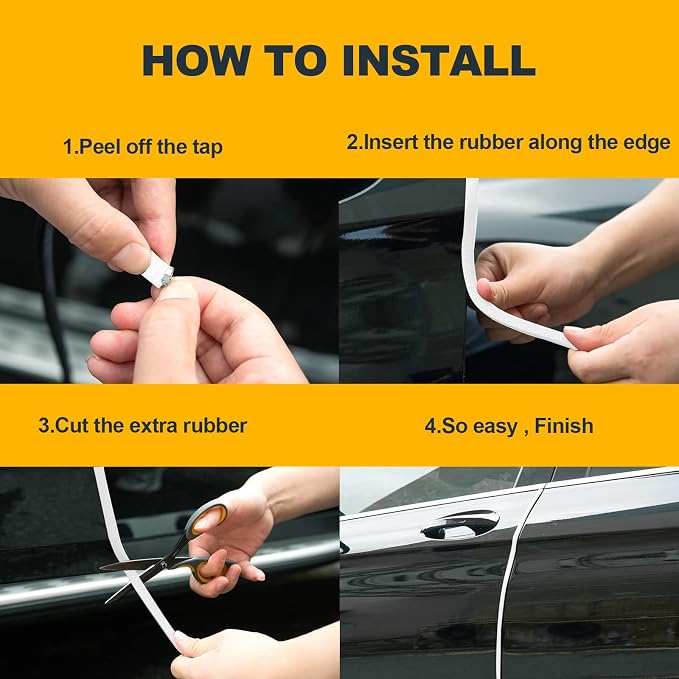 Car Door Edge Guards,Rubber Car Door Protectors No Glue Car Accessories Rubber U Shape Car Trim Door Protectors (White, 65.6FT)
