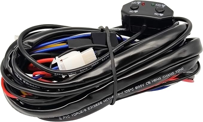 Double Color/High Low Beam Wiring Harness Kit DC12V Maximum 300W 40A LED Lights Wiring Harness Switch Relay 14AWG Core Cable Harness for Car Fog Lights Work Driving Lights Bar