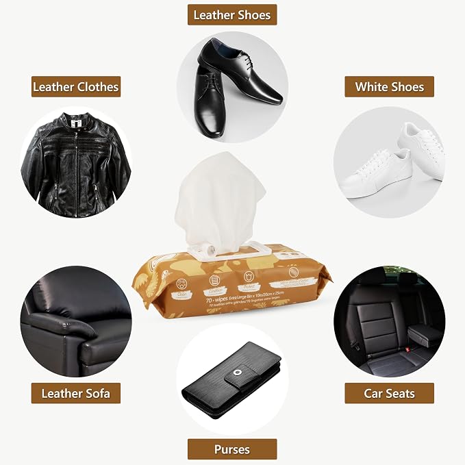 Air Jungles 3in1 Leather Cleaner Wipes 70 Count (3 Pack), XL 8x10 Inch | Clean Condition Protect Wipes for Vinyl and Leather Apparel Furniture Auto Car Interior Shoes Boots Bags
