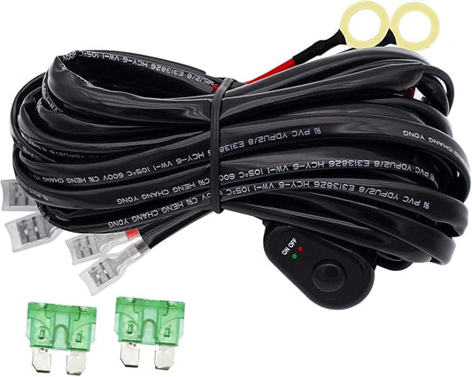 LED Lights Bar Wiring Harness Kit 2 Leads DC12V On-Off Switch Power Relay Blade Fuse 14AWG Core Cable Wiring Harness Kit fit for LED Driving Lights Bar Work Auxiliary Lights
