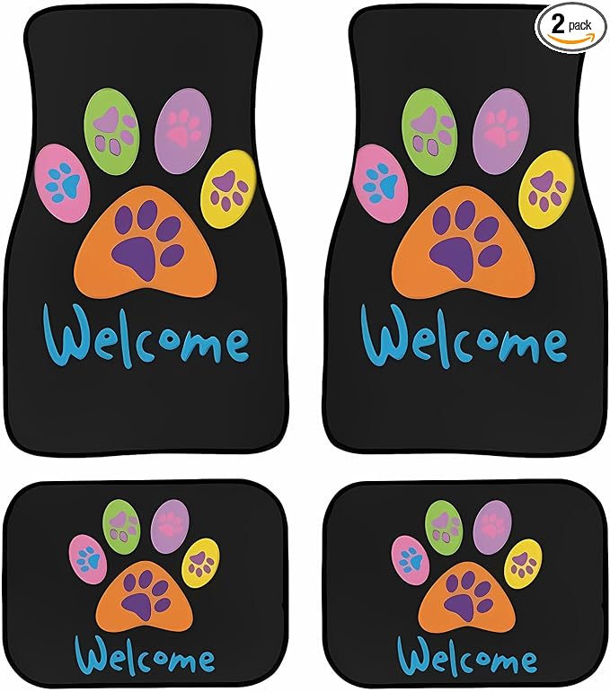 Universal Fit Car Floor Mats Set of 4Pcs, Colored Paw Prints All-Weather Front Rear Car Carpet Mats, Non-Slip Car Floor Mat Car Accessories for Automotive Trucks SUV Sedans Vans