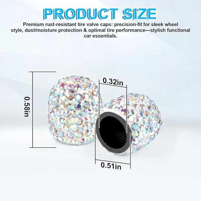 JUSTTOP 4 Pack Handmade Crystal Rhinestone Tire Valve Stem Caps, Universal for Cars, Trucks and Motorcycles - AB Color