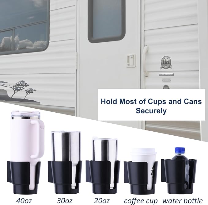 Universal Large Cup Holder Wall Mount, Heavy Duty Plastic Drink Holder for Boat Car Truck RV Bus Tractor Wall Wood, Vertical or Horizontal Mount, Fit Most Cups, Bottles, Cans, Tumblers Black Pack of 1