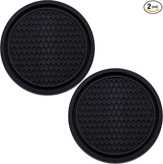 2PCS Car Cup Holder Coaster, Universal Auto Non-Slip Cup Holder Coaster, 2.75In Universal Non-Slip Recessed Car Interior Accessories (Black)