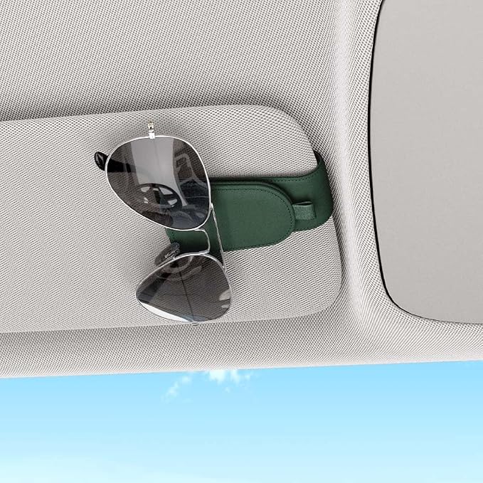 Sotfamily Sunglass Holder for Car Visor, Grass Green, 2 Packs | Suede Cloth, Magnetic, Organizer for Car Accessories