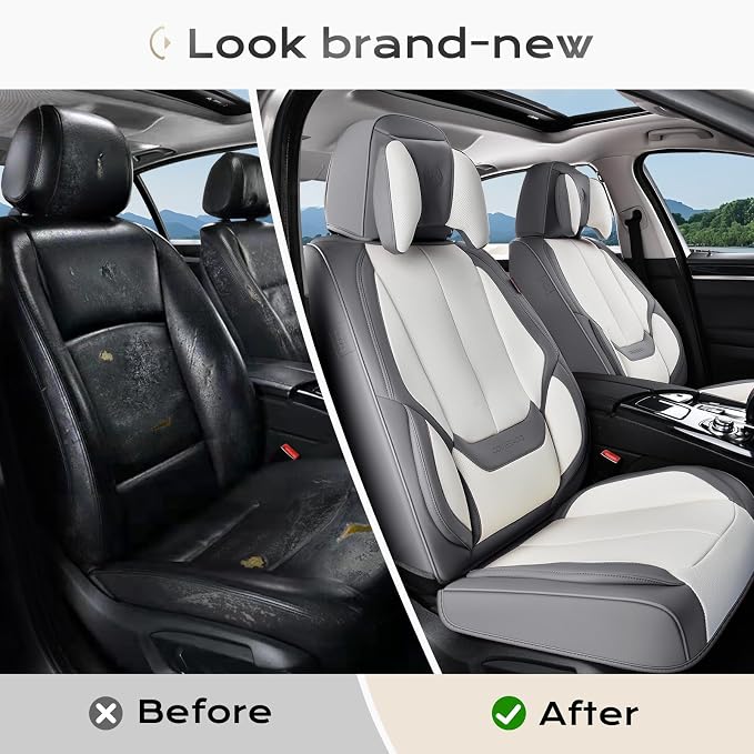 Coverado Car Seat Covers, Seat Covers for Cars, Waterproof Leather Auto Seat Protectors, Leather Car Seat Cushion, Car Interiors Accessories Universal Fit for Most Cars