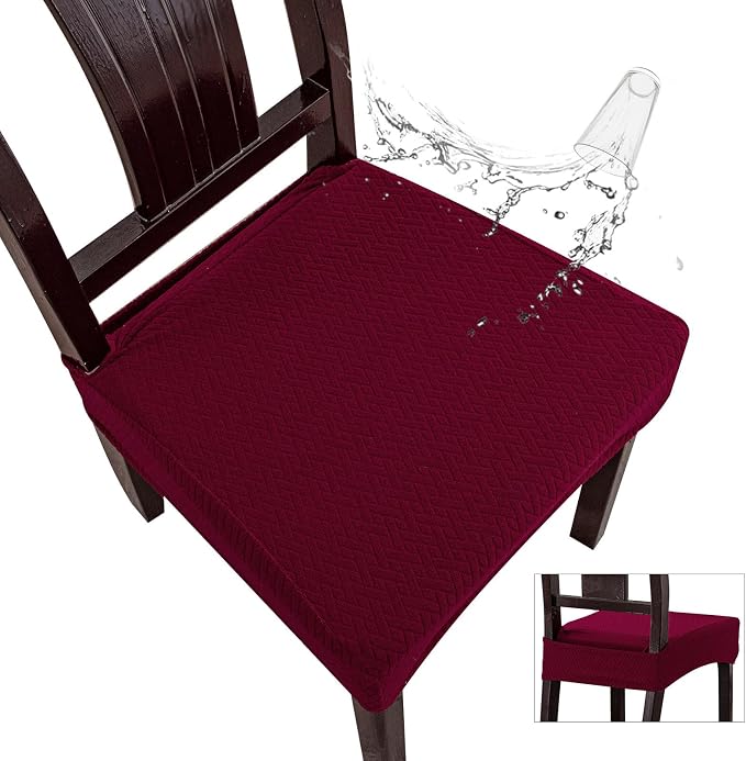 Genina Waterproof Seat Covers for Dining Room Chair Covers Set of 8, Stretch Jacquard Kitchen Parson Chair Slipcover Protector