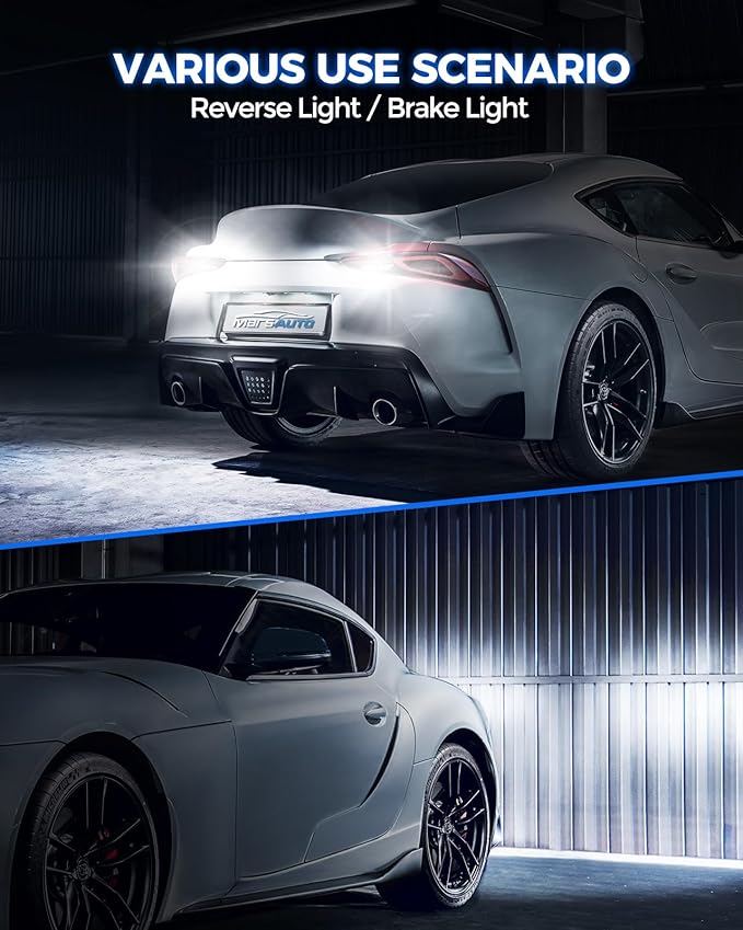 Marsauto Upgraded 3157 3156 LED Reverse Light Bulbs, Tail Backup Parking DRL Brake Light with Projector for 3047 3457 3056 3057 Bulbs Replacement, 500% Brighter 27-SMD Xenon White 6000K Pack of 2