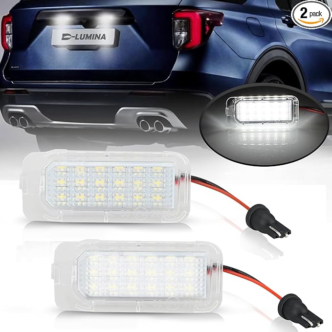 D-Lumina LED License Plate Light Tag Lamp Assembly for Fo-rd Explorer Expedition Fusion Escape Fiesta Lincoln MKC, Powered by 18-SMD 6000K White LED Tag Lights, Pack of 2