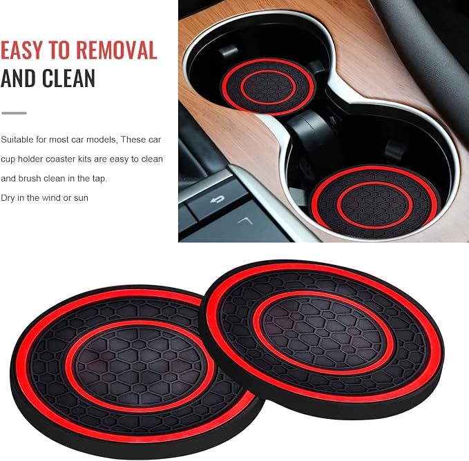 Car Cup Coasters - 2 Pack 2.75 Inch Diameter Universal Auto Anti Slip Cup Holder Insert Coaster, Suitable for Most Car Interior Accessories(Red)