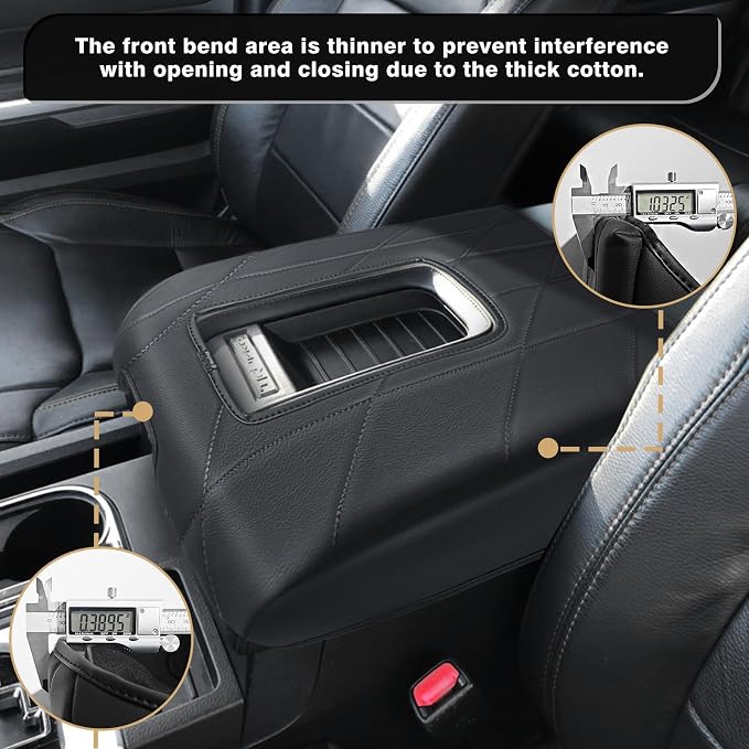 Muslogy Center Console Armrest Cover Fit for Toyota Tundra 2014-2021 Accessories, Comfort Armrest Pad Console Lid Cushion Vegan Leather 1-Inch Extra Thick(Bucket Seat ONLY)