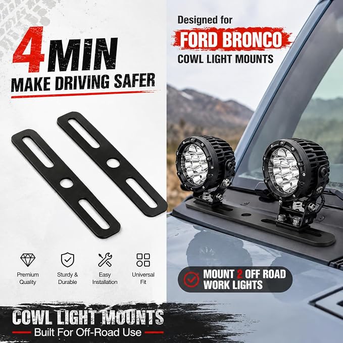2PCS Ditch Light Bracket Extensions Heavy Duty A-Pillar LED Pod Mounts | Universal Light Mount Extension for Most Ditch Light Brackets, Steel Cowl Pod Light Mounting Brackets for SUV Trucks Vehicles