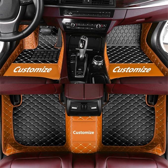 Custom Fit Car Floor Mats - Full Coverage Automotive Leather Floor Liners for Most Vehicles by MingyunSM (Black & Orange)