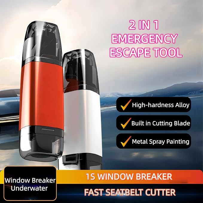Window Breaker and Seatbelt Cutter with Keychain,2 in 1 Portable Car Safety Hammer Glass Breaker Emergency Escape Tool Underwater (3, redwhiteblack)