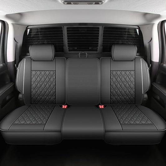 JOJOBAY Chevy Silverado Seat Covers,Leather Seat Covers for GMC Sierra,Custom Fit 2007-2026 1500 2500HD 3500HD Crew Double Extended Regular Cab,LT LZT RST(Rear Seat Covers,Black White)