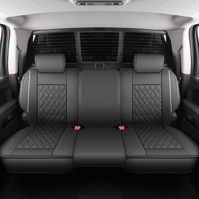 JOJOBAY Chevy Silverado Seat Covers,Leather Seat Covers for GMC Sierra,Custom Fit 2007-2026 1500 2500HD 3500HD Crew Double Extended Regular Cab,LT LZT RST Trail Boss(Full Set,Black White)
