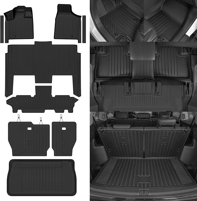 Custom Fit Floor Mats for 2011-2021 Dodge Grand Caravan 7 Seat, All Weather TPE Floor Liners & Trunk Mat & Backrest Protectors & Door Sill Guard, Odorless Full Set Interior Accessories